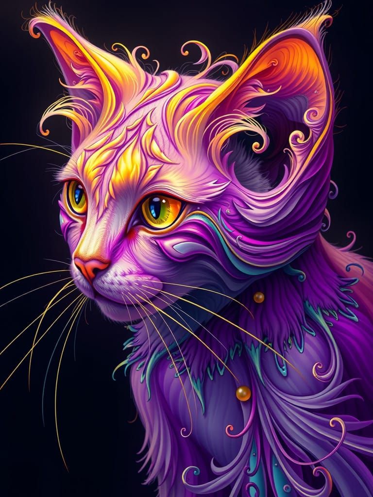 Fractured Whimsy in Iridescent Feline Form