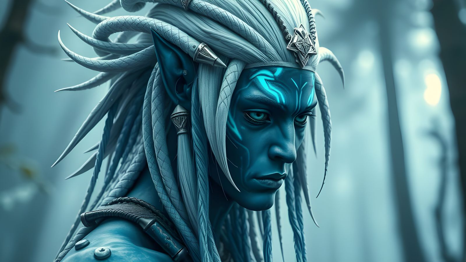 Ethereal Na'vi Warrior in Luminous Forest