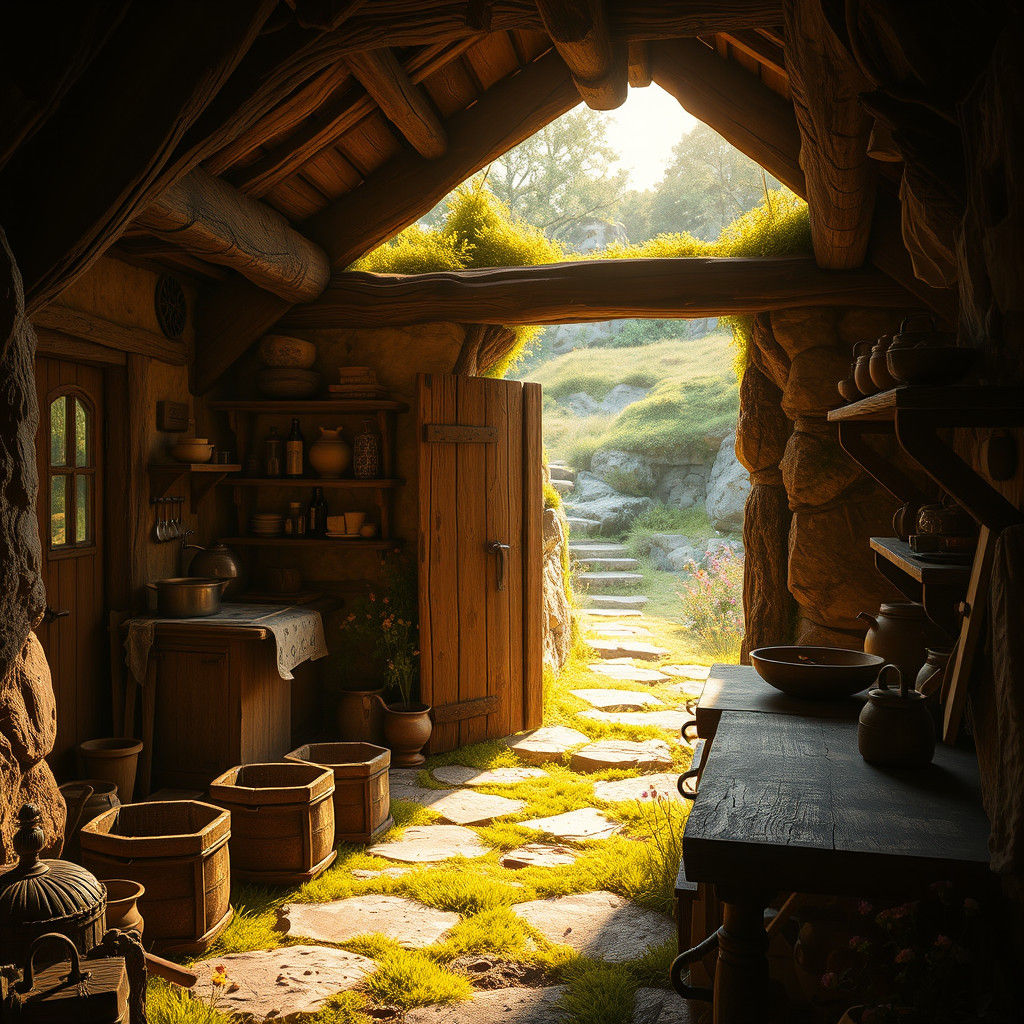 Cozy Hobbit Kitchen in Golden Light