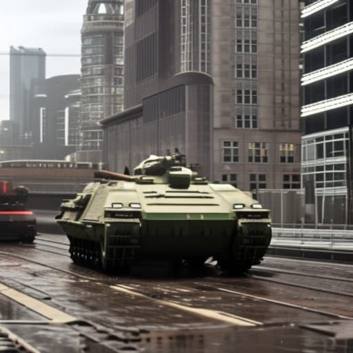 Futuristic Battle Tank in City, Photorealistic Sci-Fi