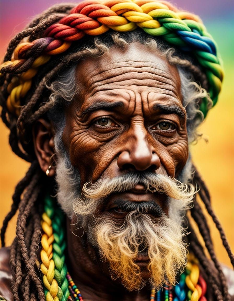 Hyperrealistic Rastaman with Rainbow Braided Beard