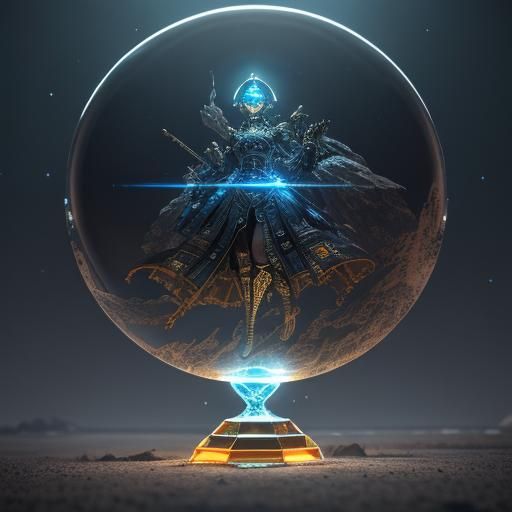 Girl in Crystal Ball with Sci-Fi Mech Details