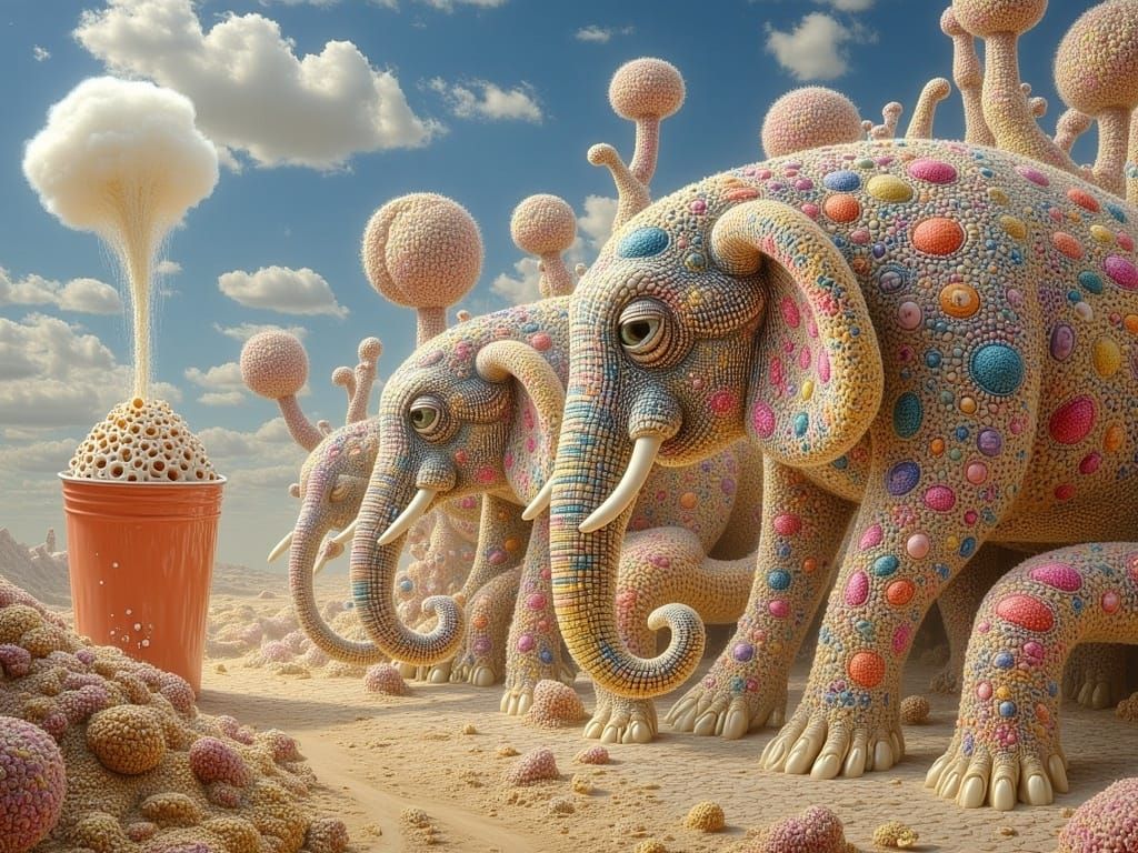 Surrealist Elephants in a Desert Landscape