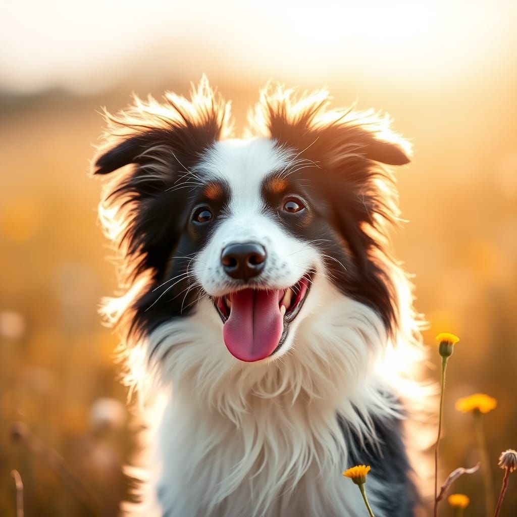 Playful Border Collie in Sun-Drenched Meadow