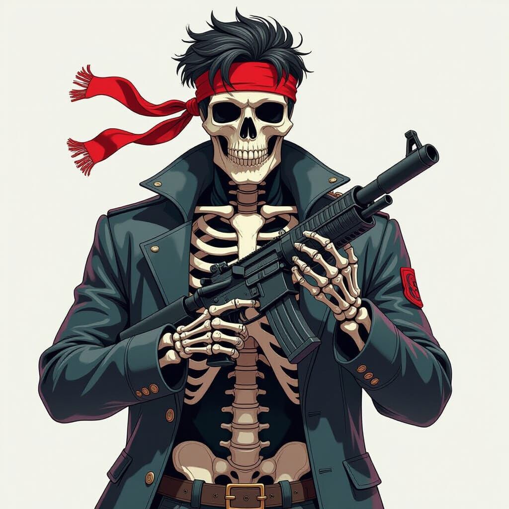Gangster Skeleton with Gun in Anime Style
