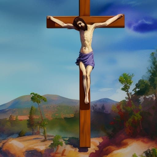 Crucifix in Gouache Watercolor Impressionist Style