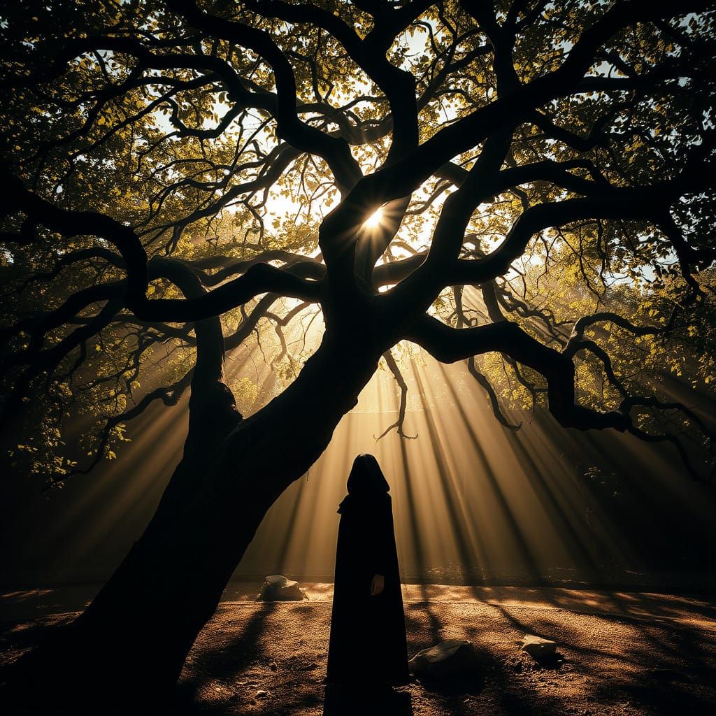 Mystery Figure in Ancient Tree's Shadow