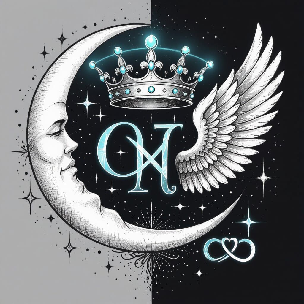 Angel Wing Crescent Moon Tattoo Sketch with Scorpio Zodiac