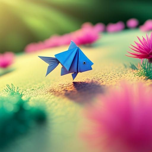 Fish Walking in Park: Origami Papercraft