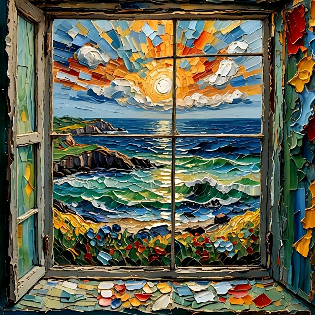 Ocean View Through Impasto Window