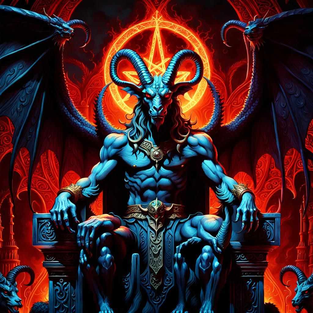 Mystical Dragon Baphomet in Dramatic Throne Scene