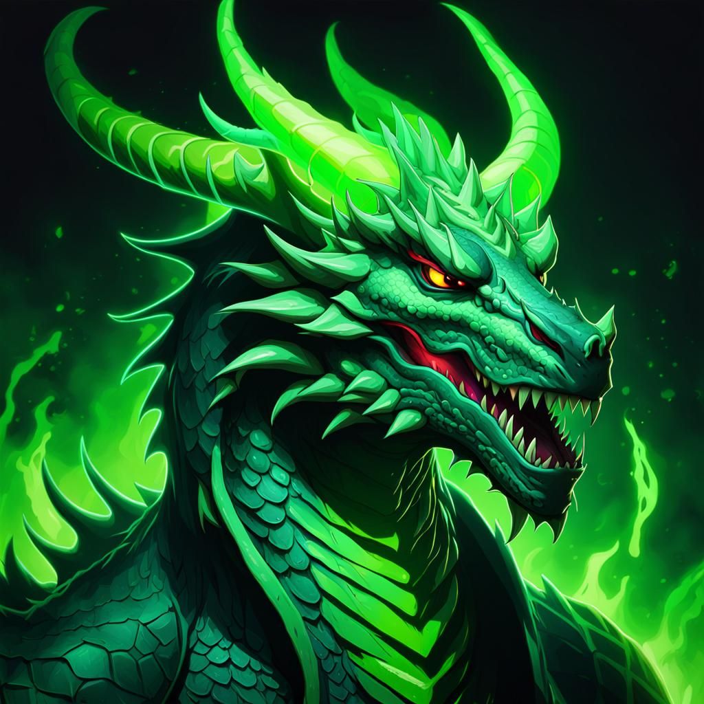 Neon Demon Dragon Portrait in Loish Anime Style