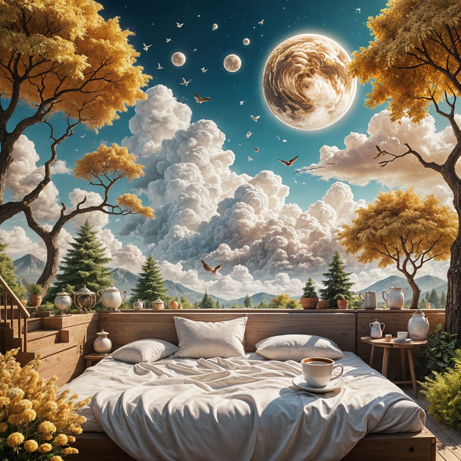 Surreal Coffee Dreamscape: A Moment of Waking