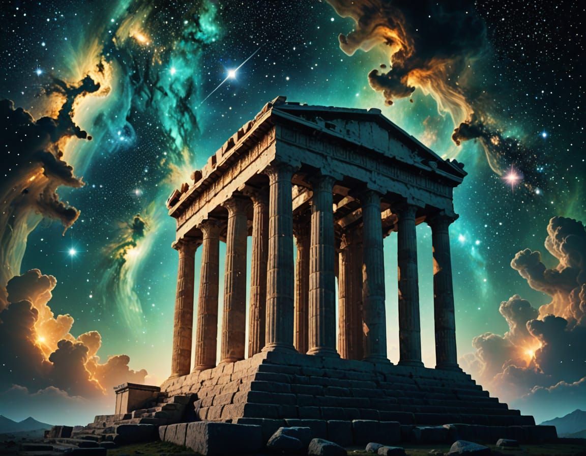 Ethereal Ancient Greek Temple in Cosmic Nebulae