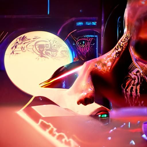 Alien Hieroglyphs Inside Spaceship, Cyberpunk Illustration