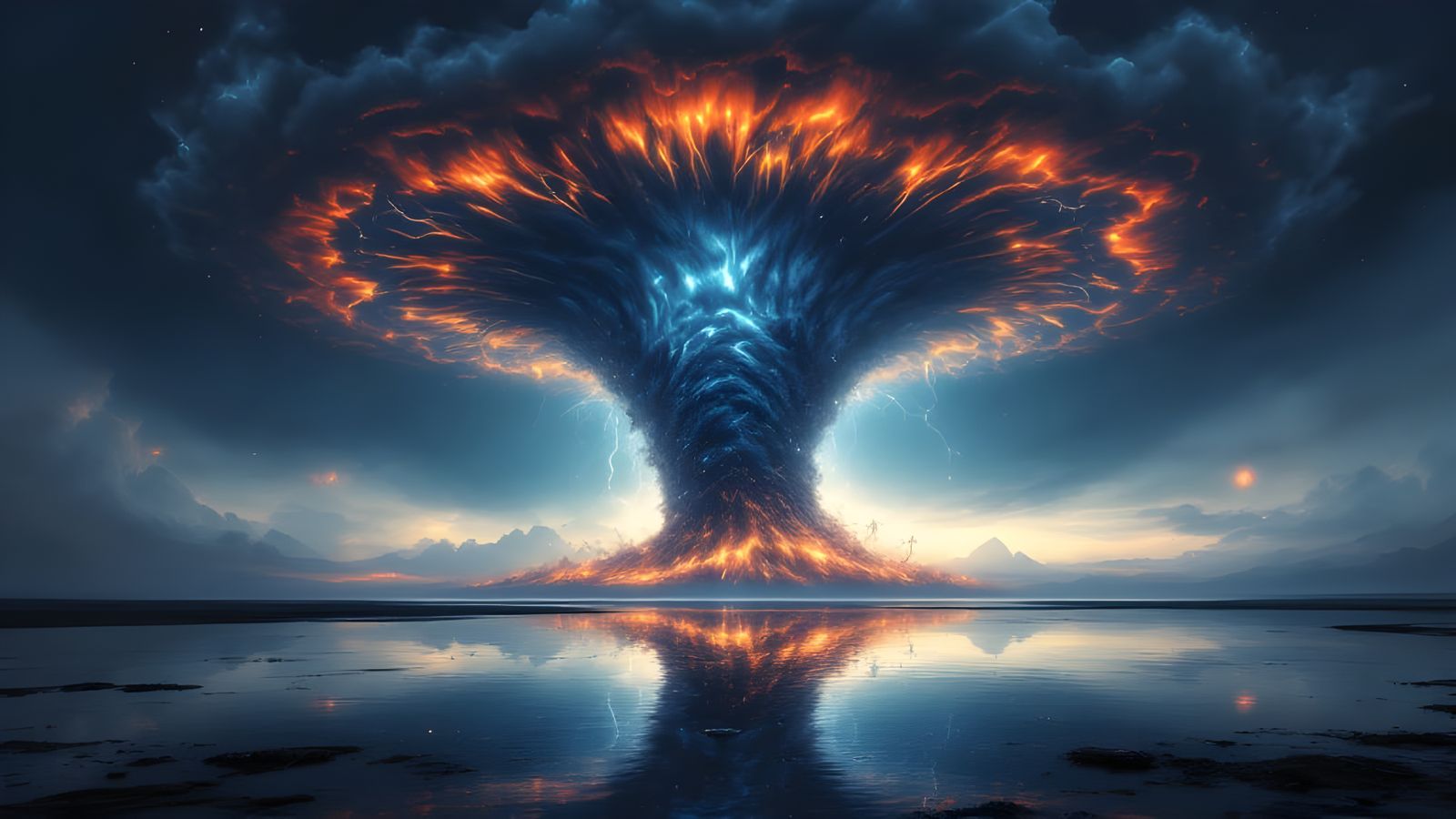 Spectacular Mirrored Tornado Landscape as Oil Painting