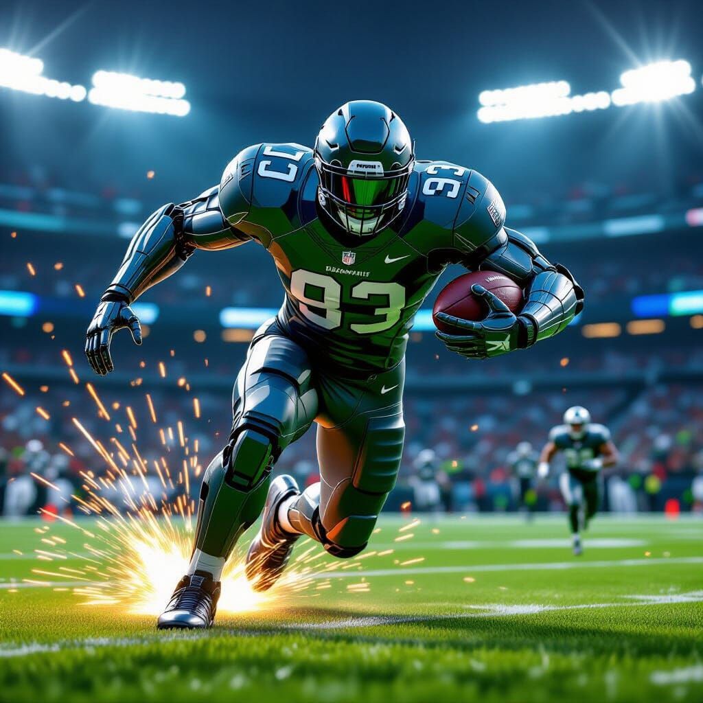 Robot NFL Player Tackles on Championship Field