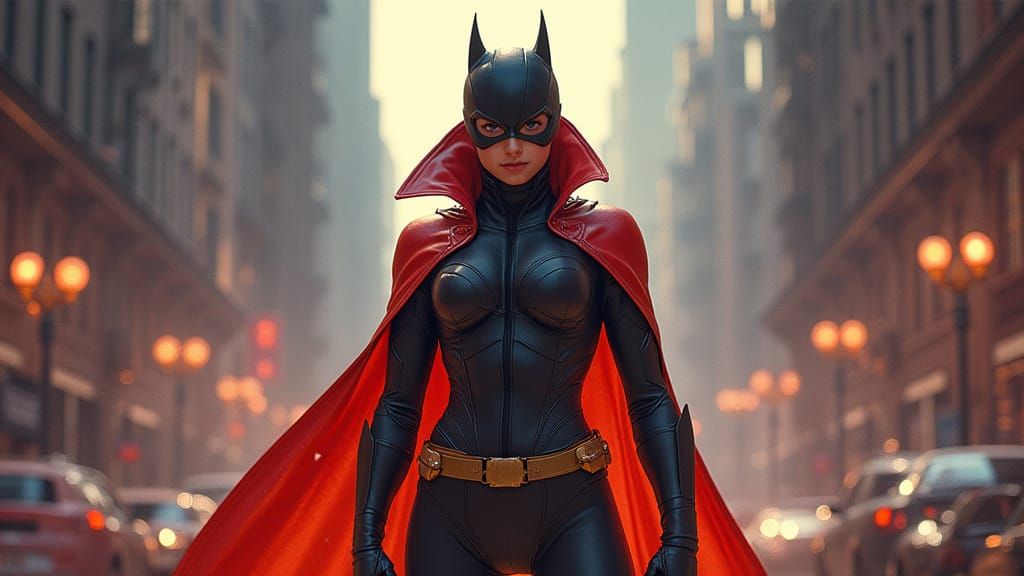 Determined Champion in Urban Landscape, Sci-Fi Art