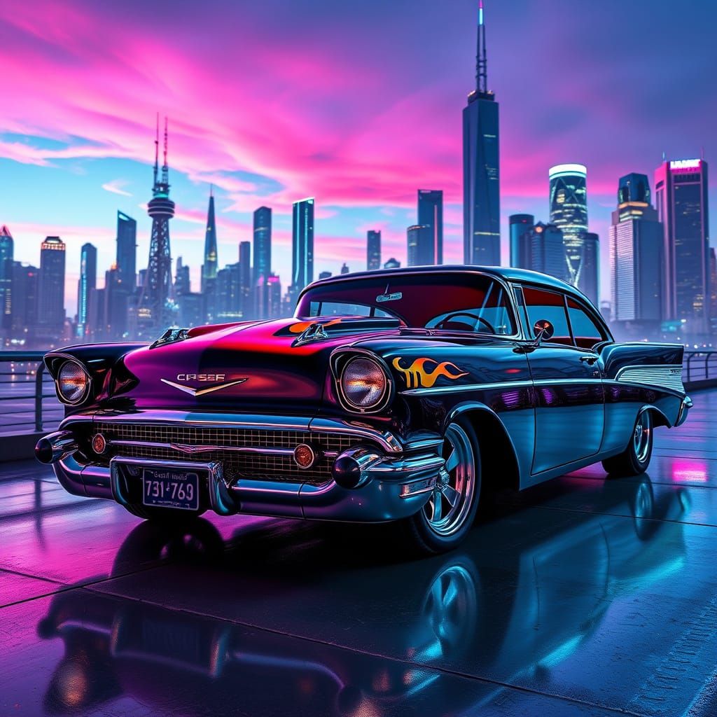 Futuristic Hot Rod in Electric Blue and Pink