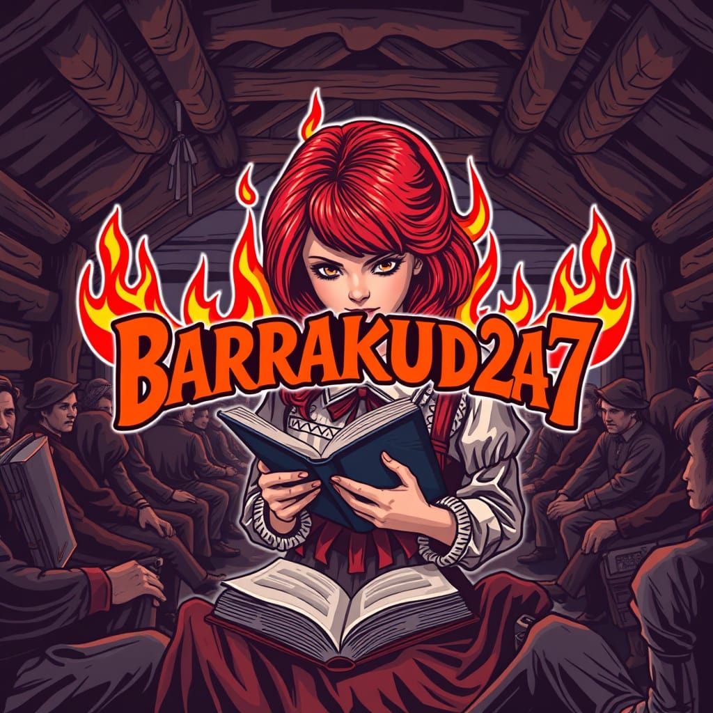 Metalcore Logo with Red-Haired Girl in Cabin