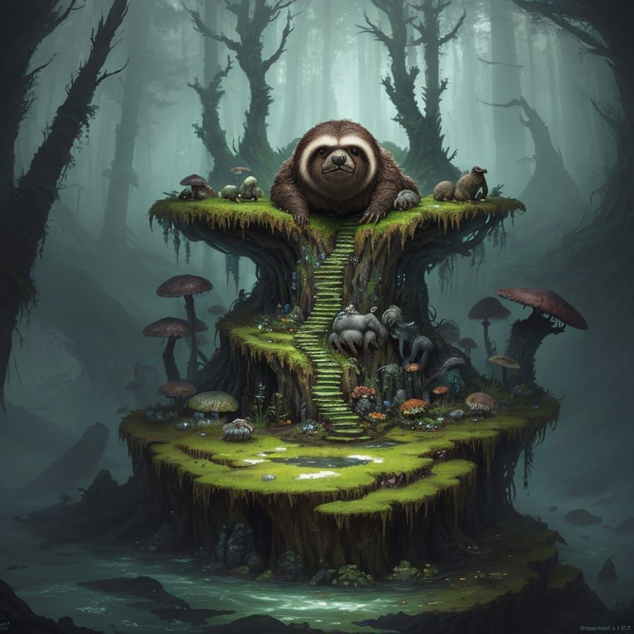 Fantasy Sloth Walrus Hybrid in Ancient Forest