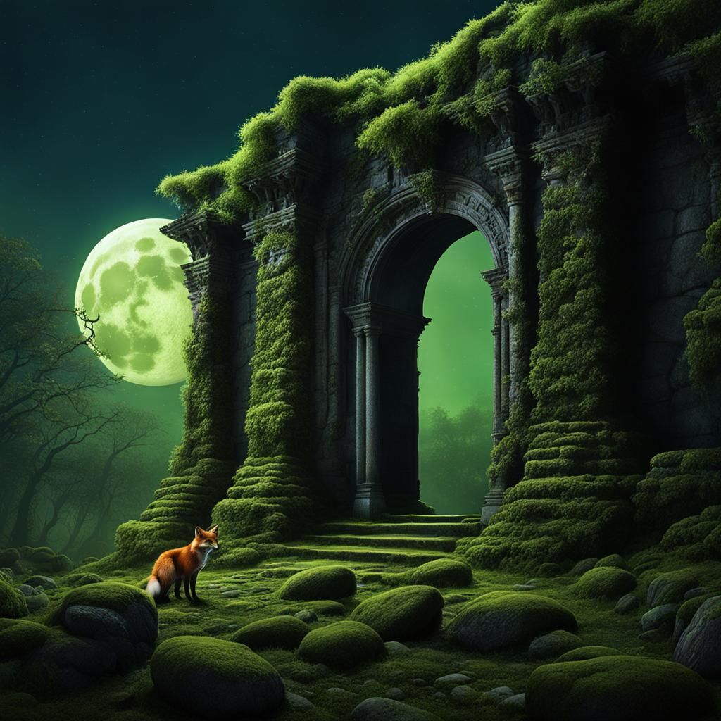 Fox Guardian of Moonlit Ruins: Fantasy Concept Art