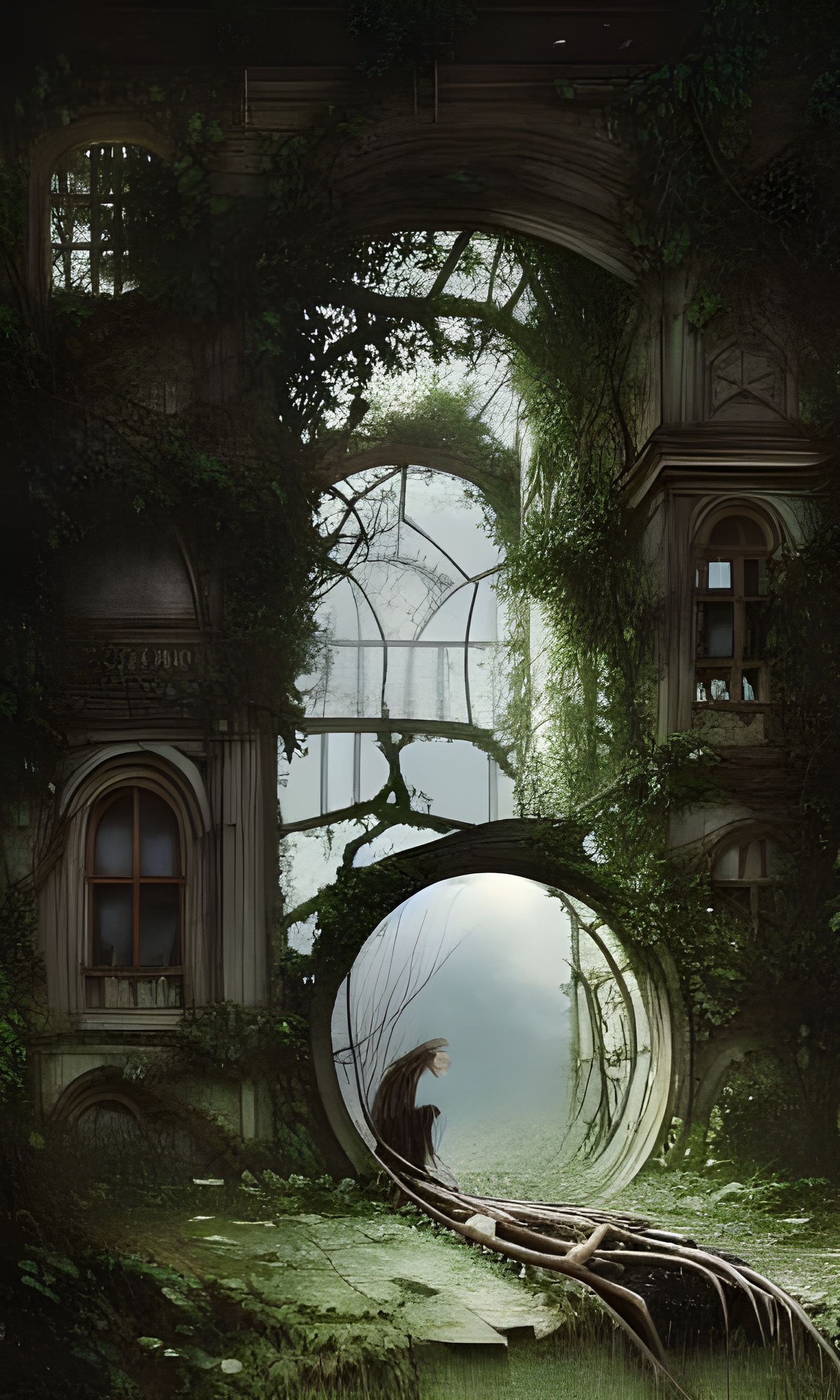 Ruined Portal Overgrown: a Hyperdetailed Architectural Illus...