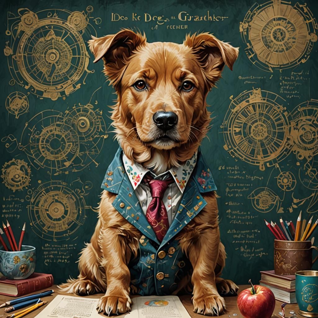 Dog Teacher Portrait in Whimsical Style
