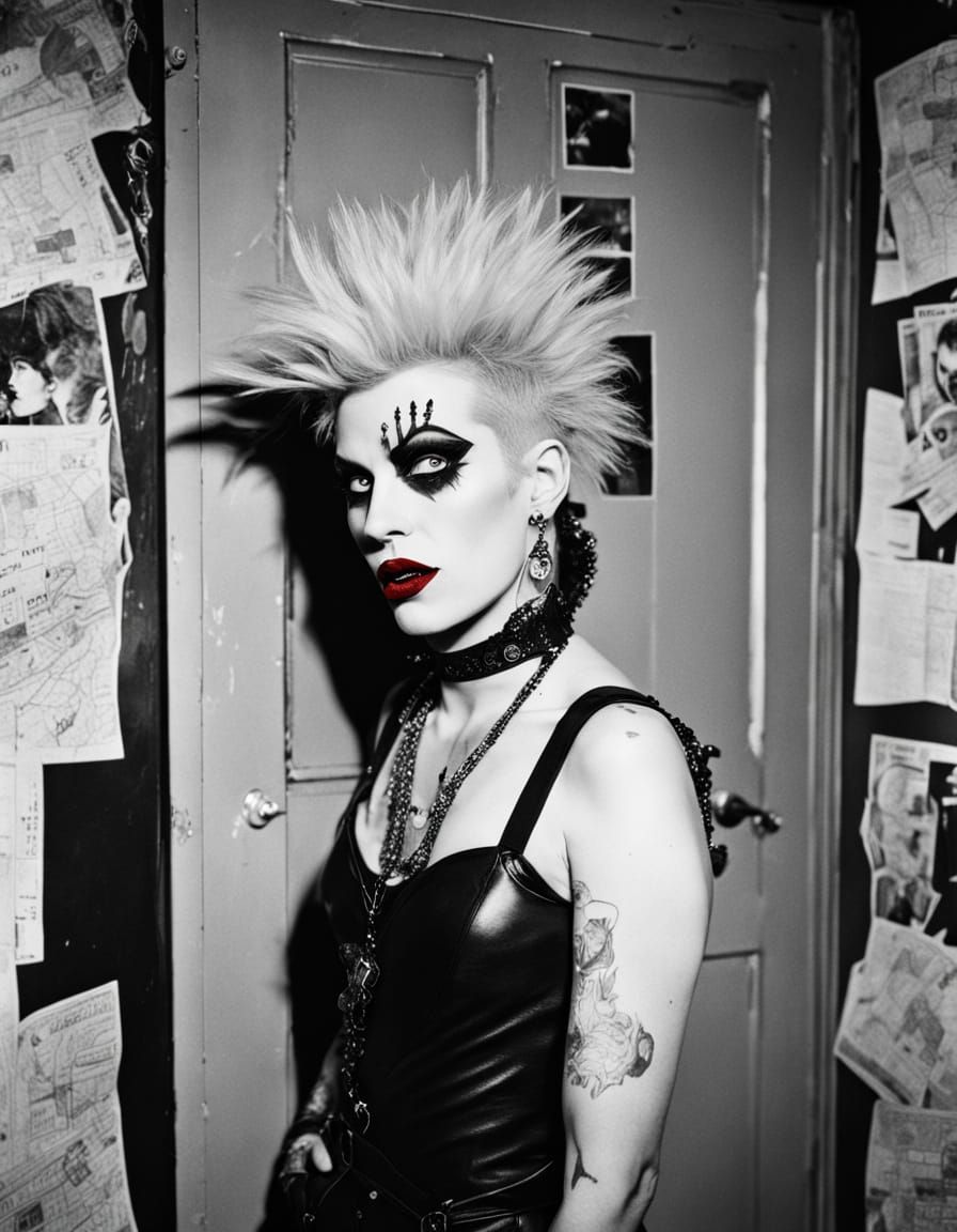 Flamboyant Drag Queen with Spiky Hair and Bold Makeup