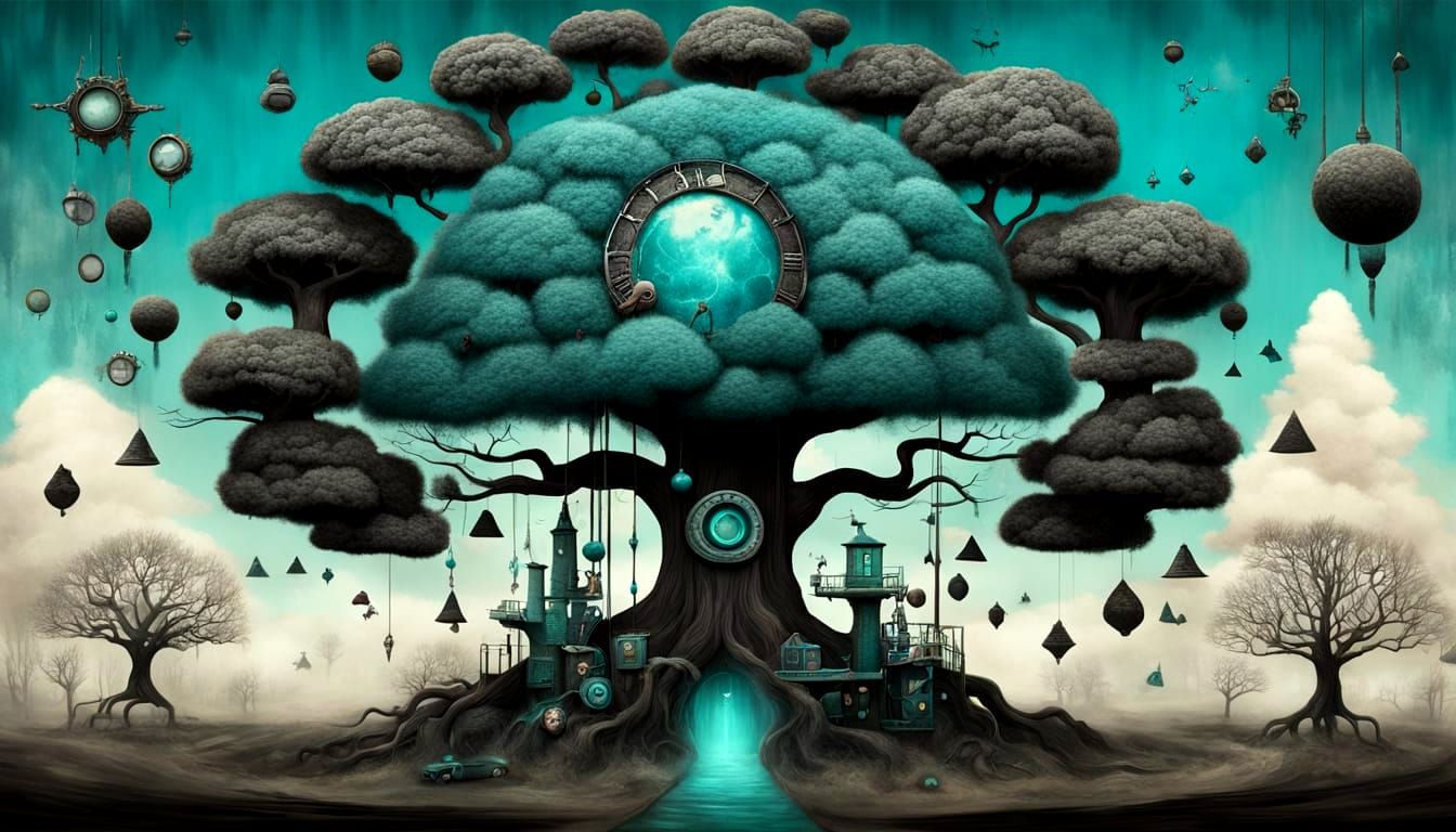 Glitchcore Portal Tree in Industrial Teal