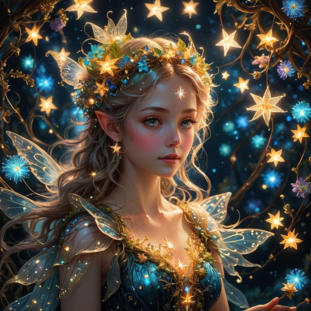 Fairy Wishes on a Star in Galaxy