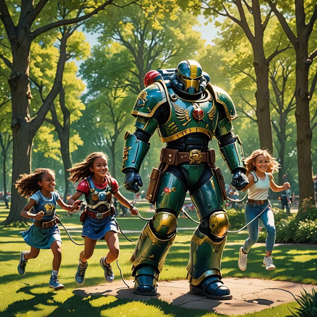 Space Marine Skipping Rope in Sunny Park, Comic Art