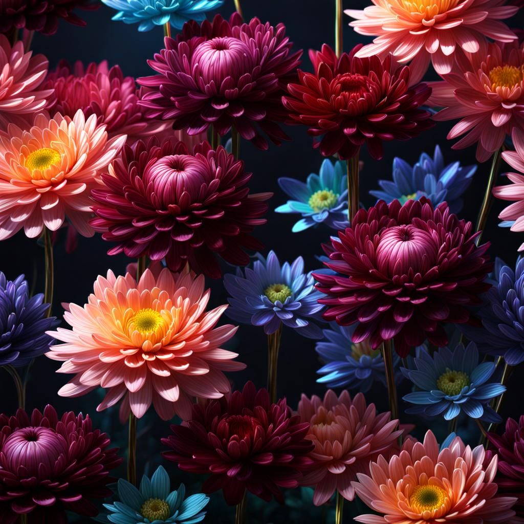 Colored Crystal Chrysanthemums: Fantasy Concept Art