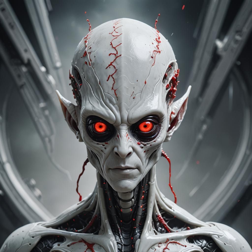 Hyperrealistic Portrait of a Small White Alien Pet