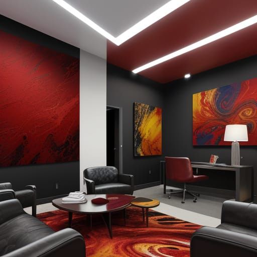 Abstract Expressionist Office Space with Crimson and Red Tex...