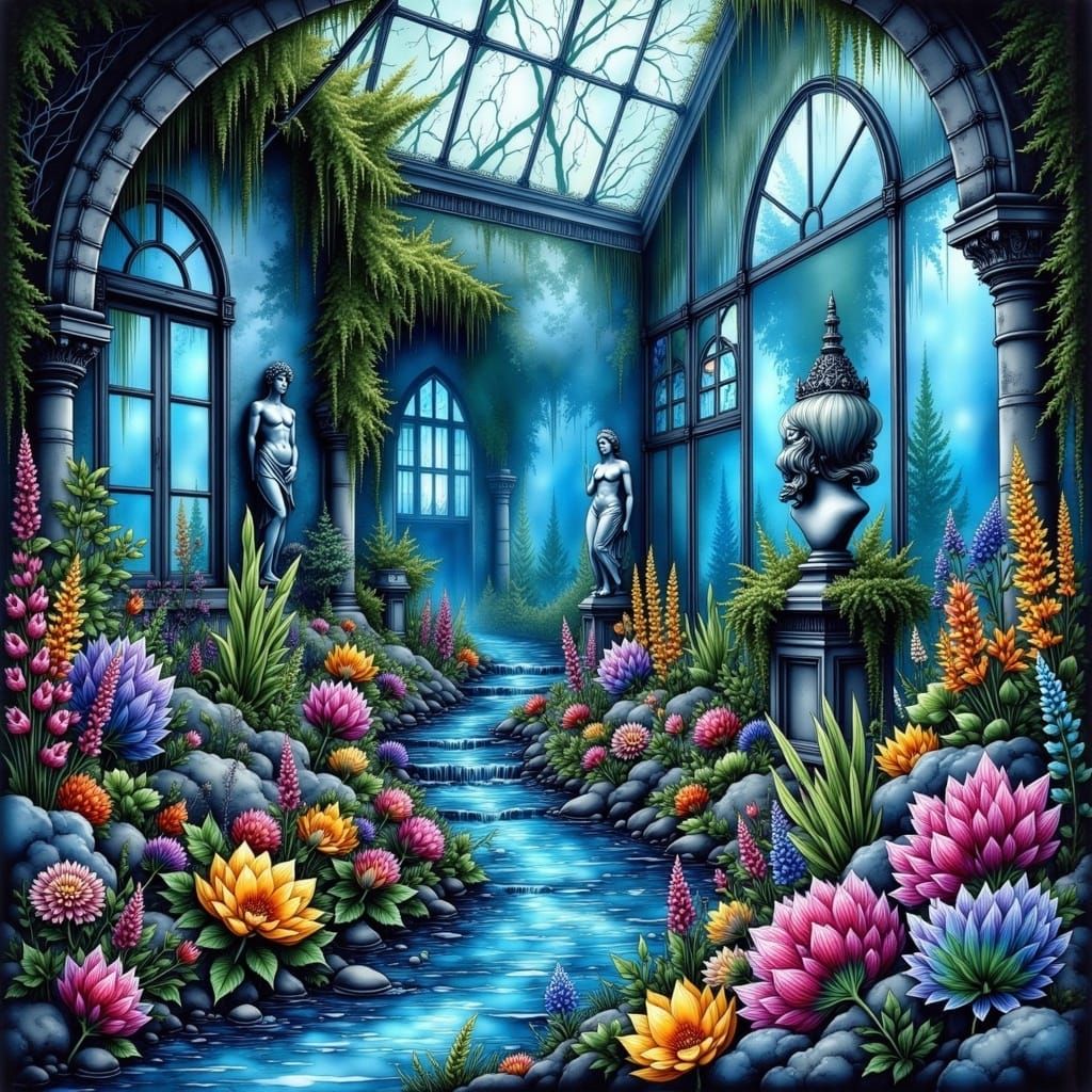 Sunken Victorian Greenhouse with Bioluminescent Flora