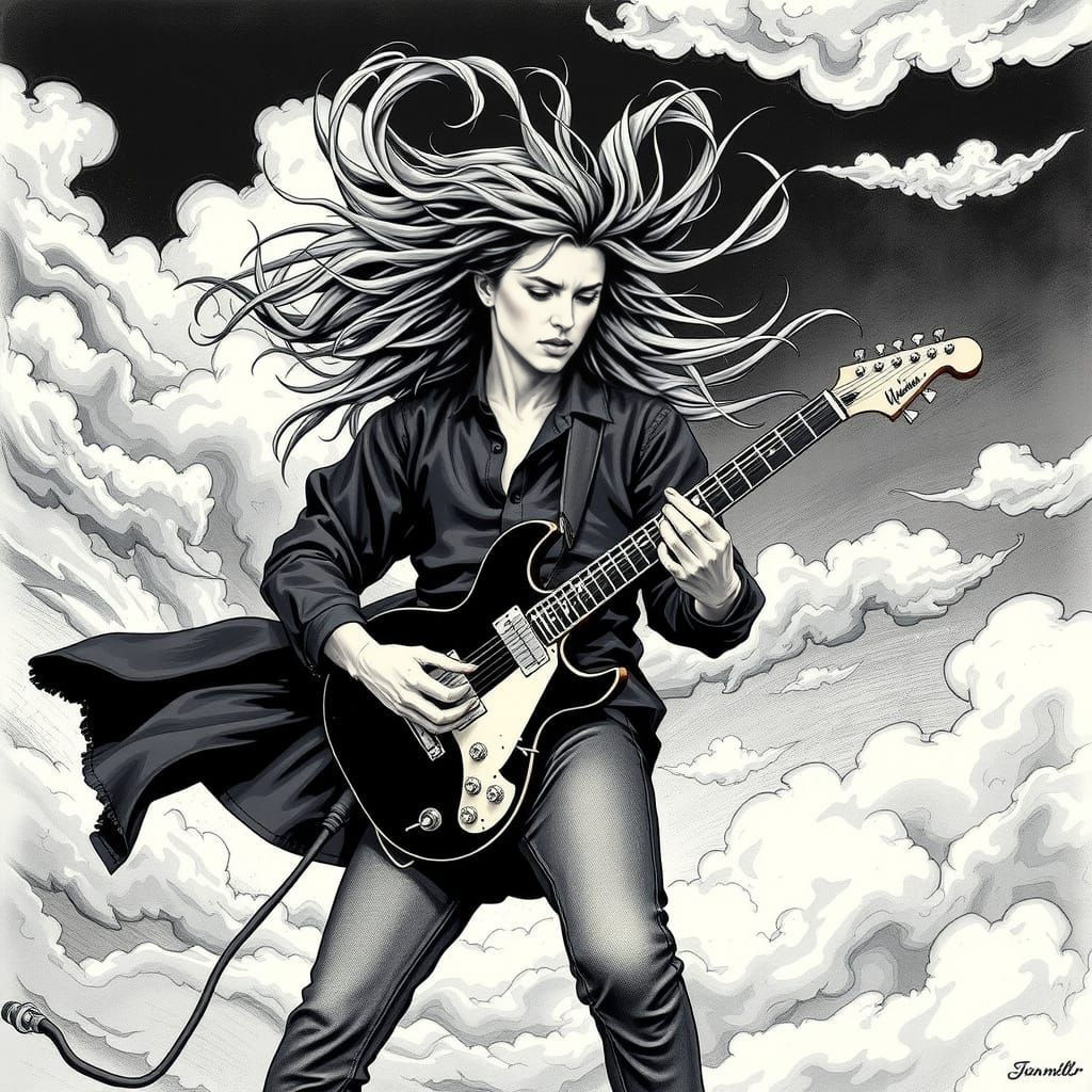 Guitarist in Turbulent Wind, in the Style of Ian Miller