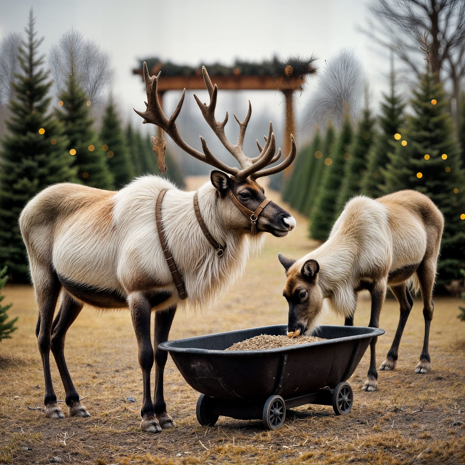 Majestic Reindeer in Festive Winter Scene