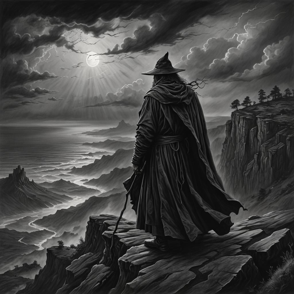 Silhouette Wizard Portrait in Charcoal