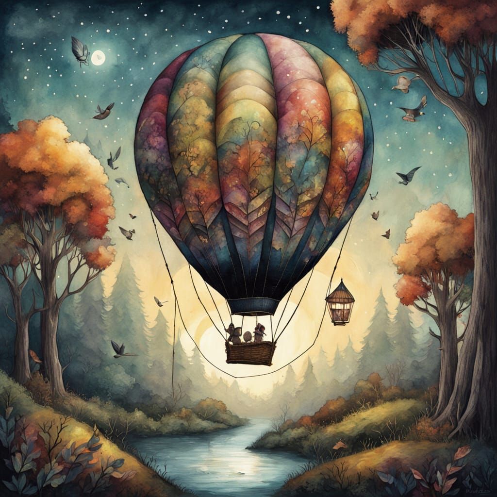 Whimsical Woodland Scene with Crashed Balloon