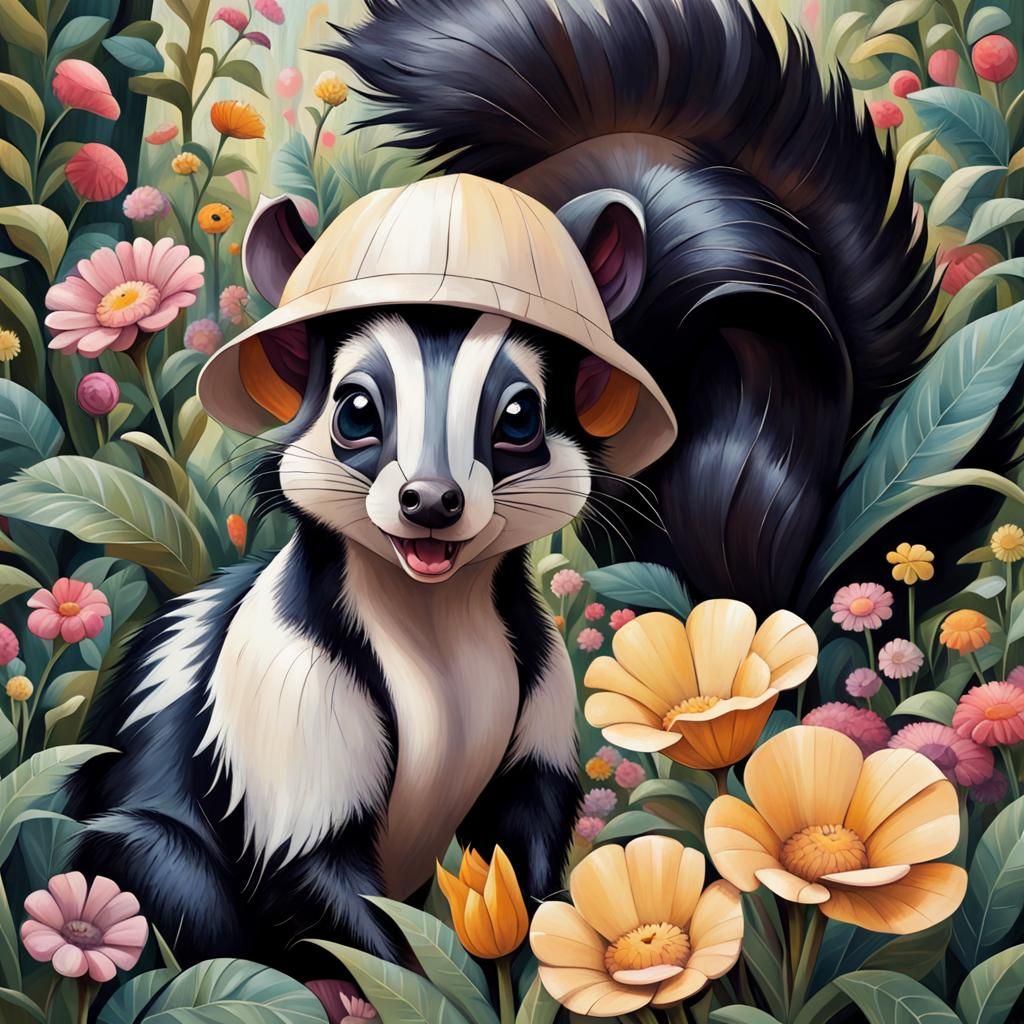 Cubist Skunk in Secret Flower Garden