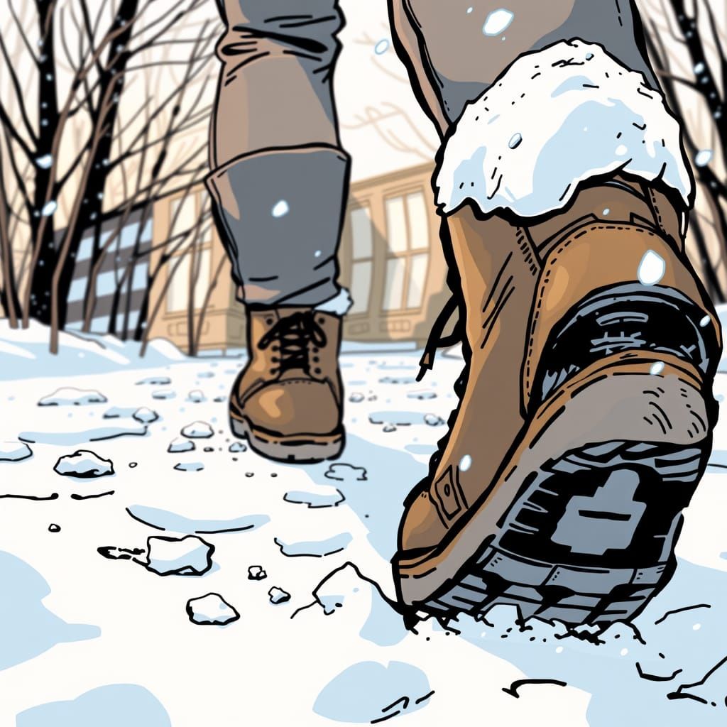 Person Walking in Snow, Comic Book Art