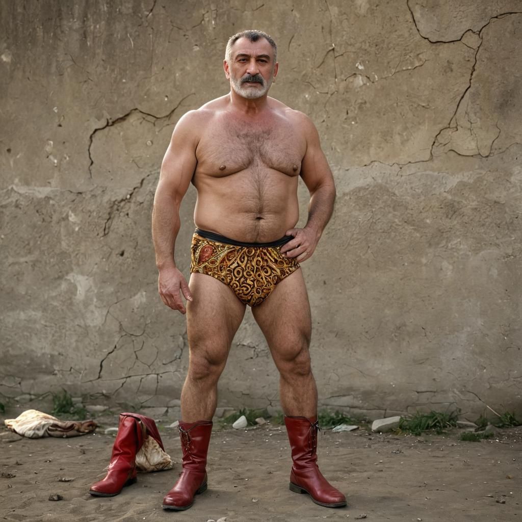 Imposing Azeri Wrestler in Cinematic Golden Light
