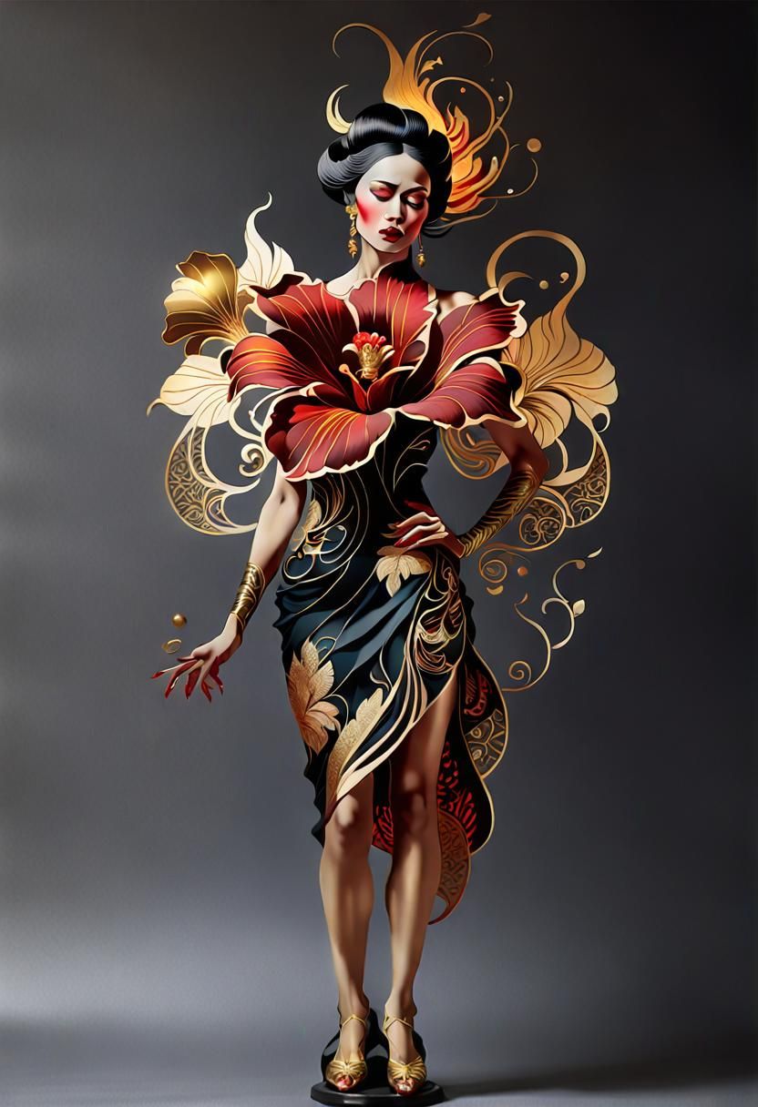 Art Nouveau Woman in Disa Flower Design