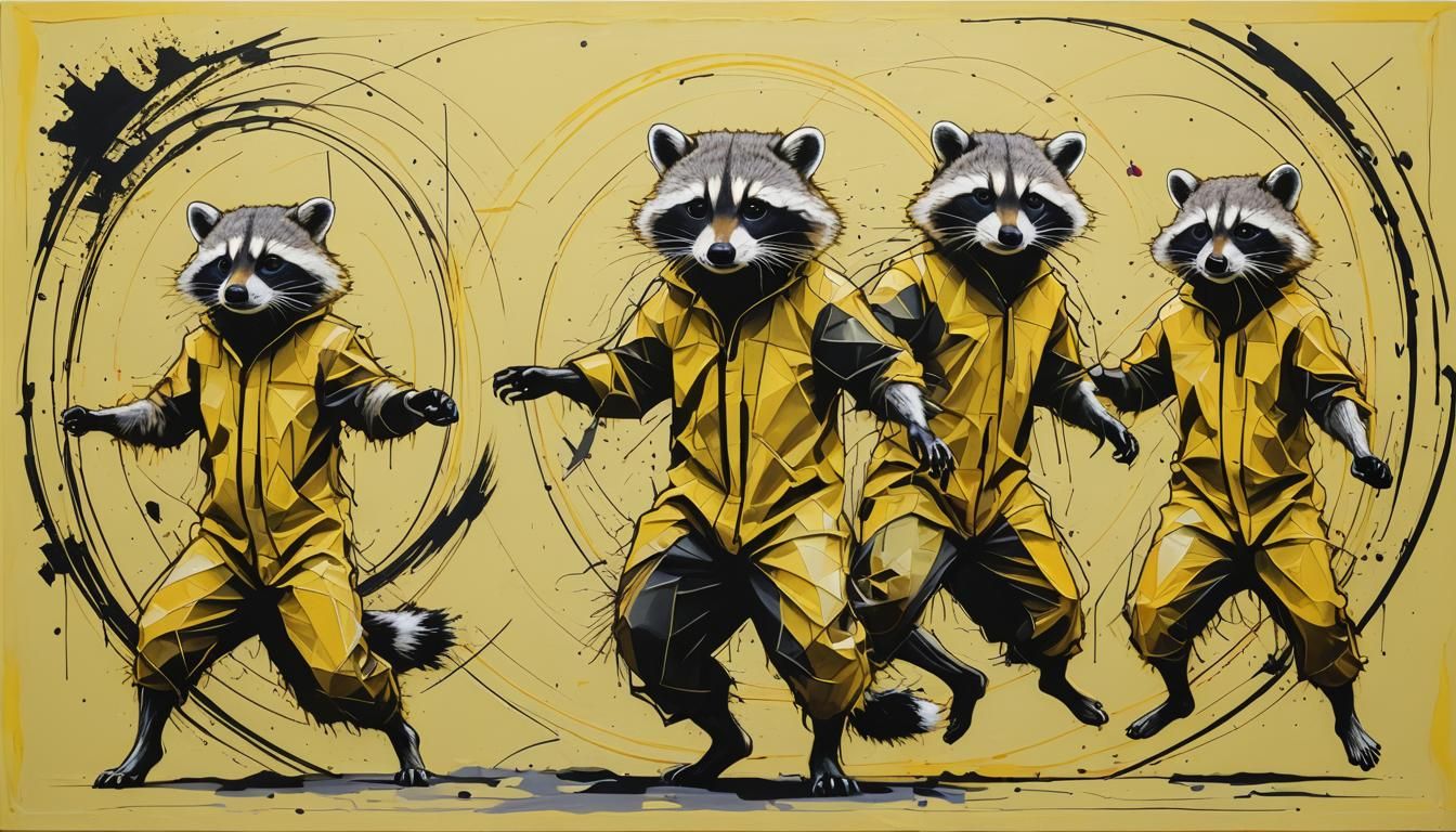 Abstract Raccoon Dance: Futurism in Neon Colors