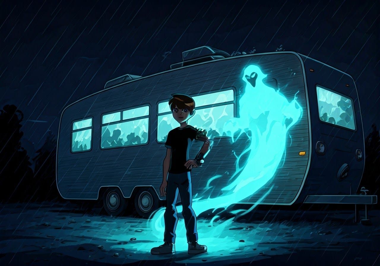 Ben 10 and GhostFreak in Retrofuturistic Sci-Fi