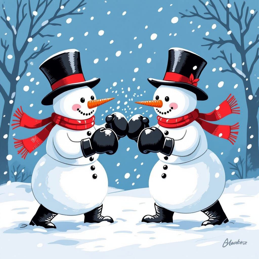 Two Jolly Snowmen Boxing in a Winter Wonderland
