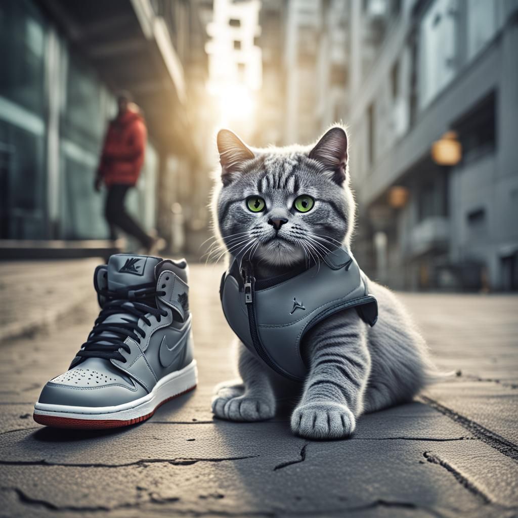 Cute Cat in Air Jordans Going to Work
