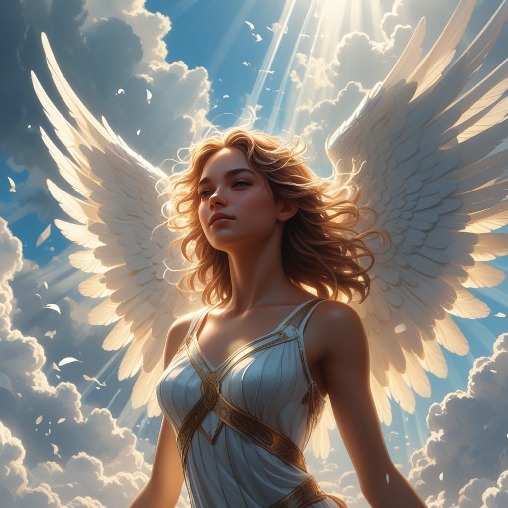 Cool Female Angel Dancing in Clouds Splash Art