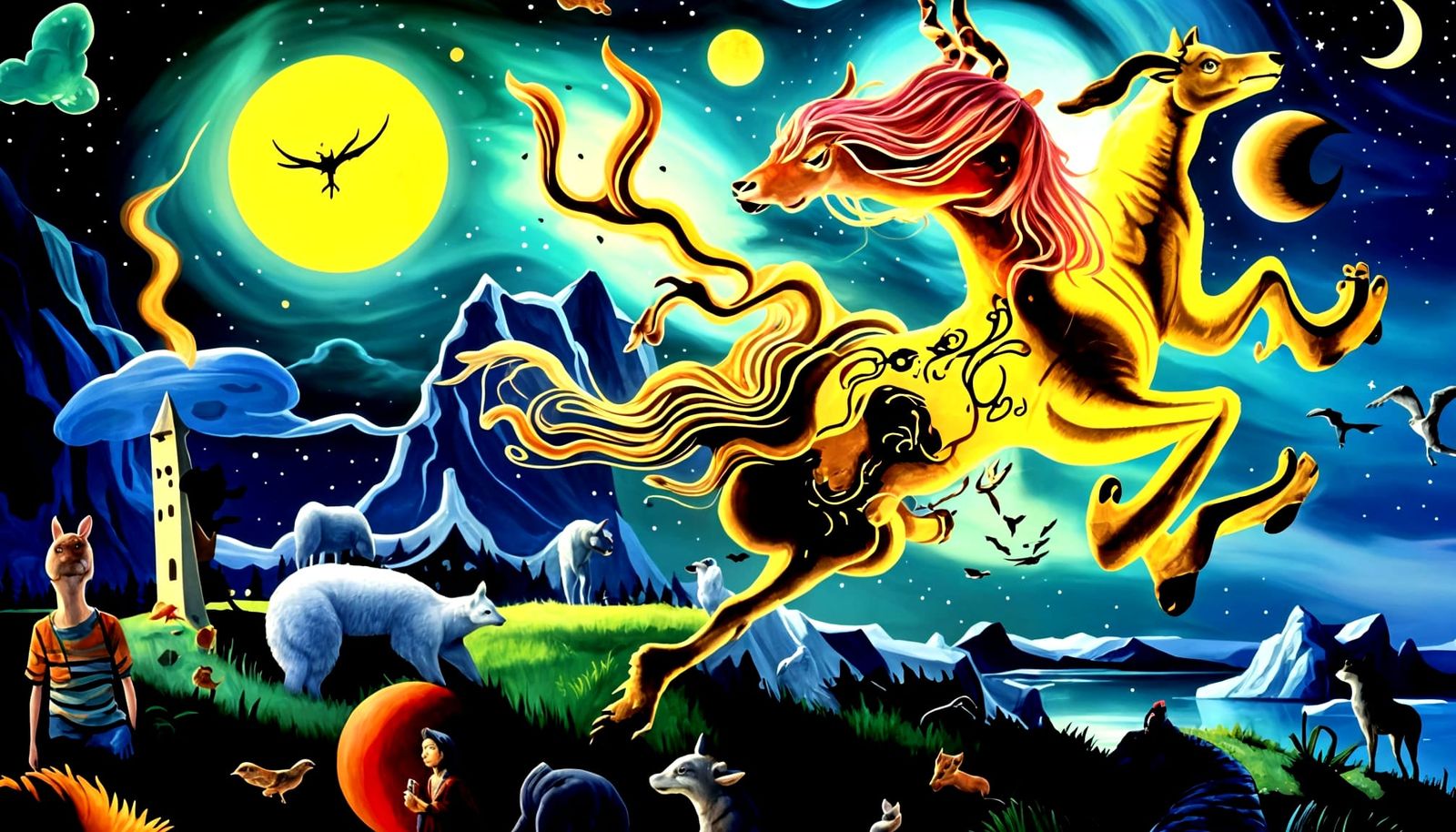 Dreamy Landscape with Animals and Celestial Elements
